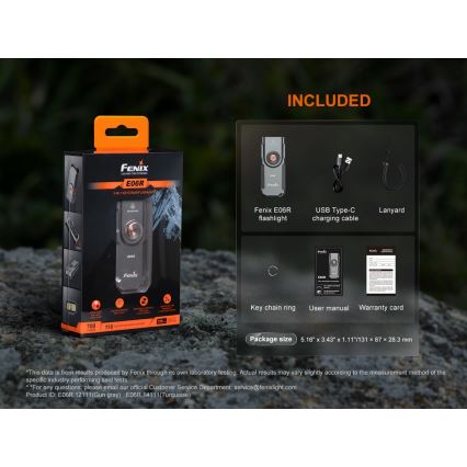 Fenix E06RGRY - LED Himmennettävä ladattava taskulamppu UV LED/USB IP66 700 kiiltävä 60 h harmaa