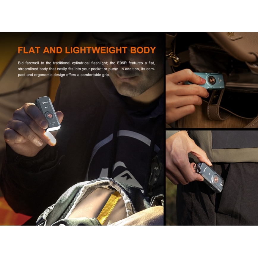 Fenix E06RTKS - LED Himmennettävä ladattava taskulamppu UV LED/USB IP66 700 lm 60 h 750 mAh turkoosi