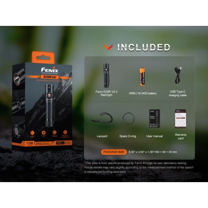 Fenix E28RV20 - LED Himmennettävä rechargeable flashlight LED/USB IP68 1700 lm 260 h