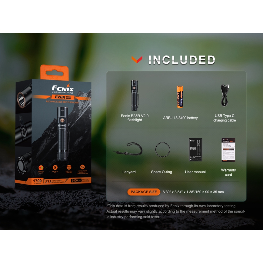 Fenix E28RV20 - LED Himmennettävä rechargeable flashlight LED/USB IP68 1700 lm 260 h