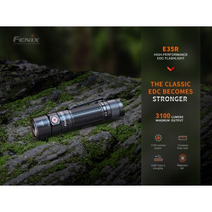 Fenix E35RSETAODS - LED Himmennettävä rechargeable flashlight LED/USB IP68 3100 lm 69 h + diffuser 26,5mm