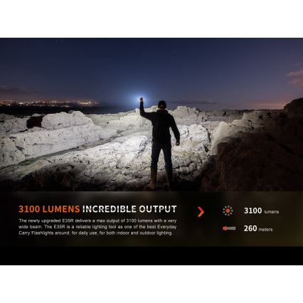 Fenix E35RSETAODS - LED Himmennettävä rechargeable flashlight LED/USB IP68 3100 lm 69 h + diffuser 26,5mm