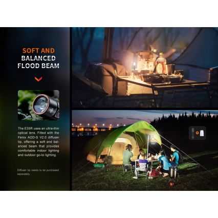 Fenix E35RSETAODS - LED Himmennettävä rechargeable flashlight LED/USB IP68 3100 lm 69 h + diffuser 26,5mm