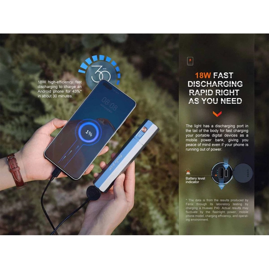 Fenix ECPBLUE - LED Ladattava taskulamppu virtapankilla USB IP68 1600 lm 504 h sininen