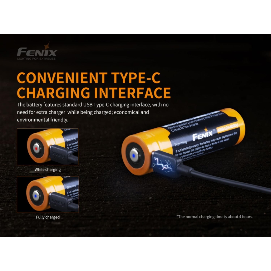 Fenix FE21700USB - 1kpl ladattava patteri USB/3,6V 5000 mAh