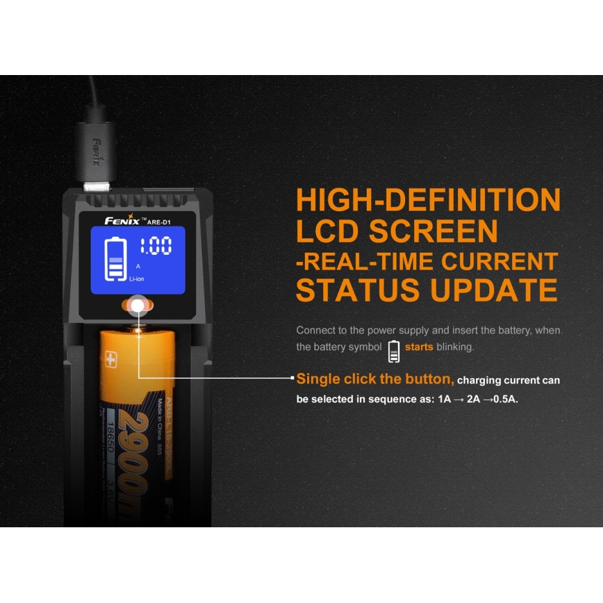 Fenix FENARED1 - Akkulaturi 1xLi-ion/AAA/AA/C 5V
