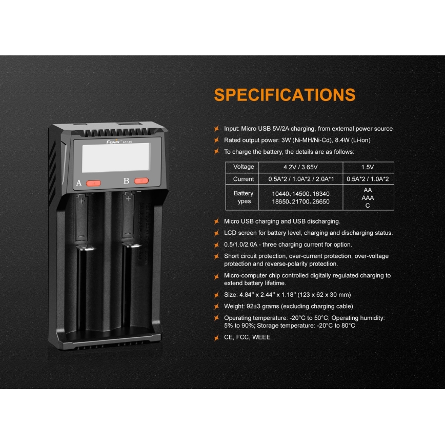Fenix FENARED2 - Akkulaturi 2xLi-ion/AAA/AA/C 5V
