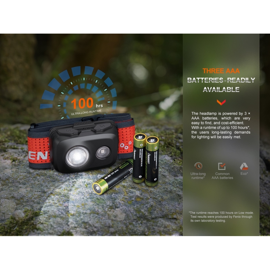 Fenix HL16V2BLK - LED Otsalamppu LED/3xAAA IP66 450 lm 200 h musta/oranssi
