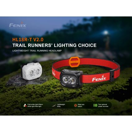Fenix HL18RTV20BLC - LED Himmennettävä ladattava otsalamppu LED/USB IP66 800 lm 160 h musta/oranssi