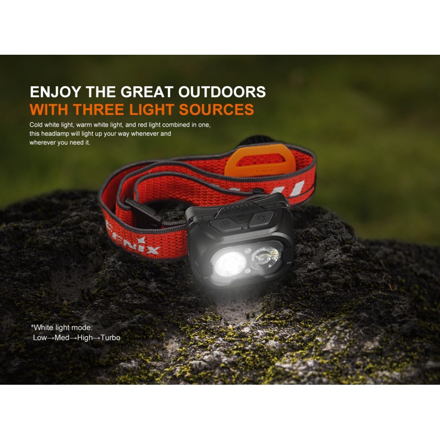 Fenix HL18RTV20BLC - LED Himmennettävä ladattava otsalamppu LED/USB IP66 800 lm 160 h musta/oranssi