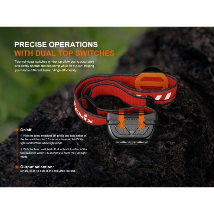 Fenix HL18RTV20BLC - LED Himmennettävä ladattava otsalamppu LED/USB IP66 800 lm 160 h musta/oranssi