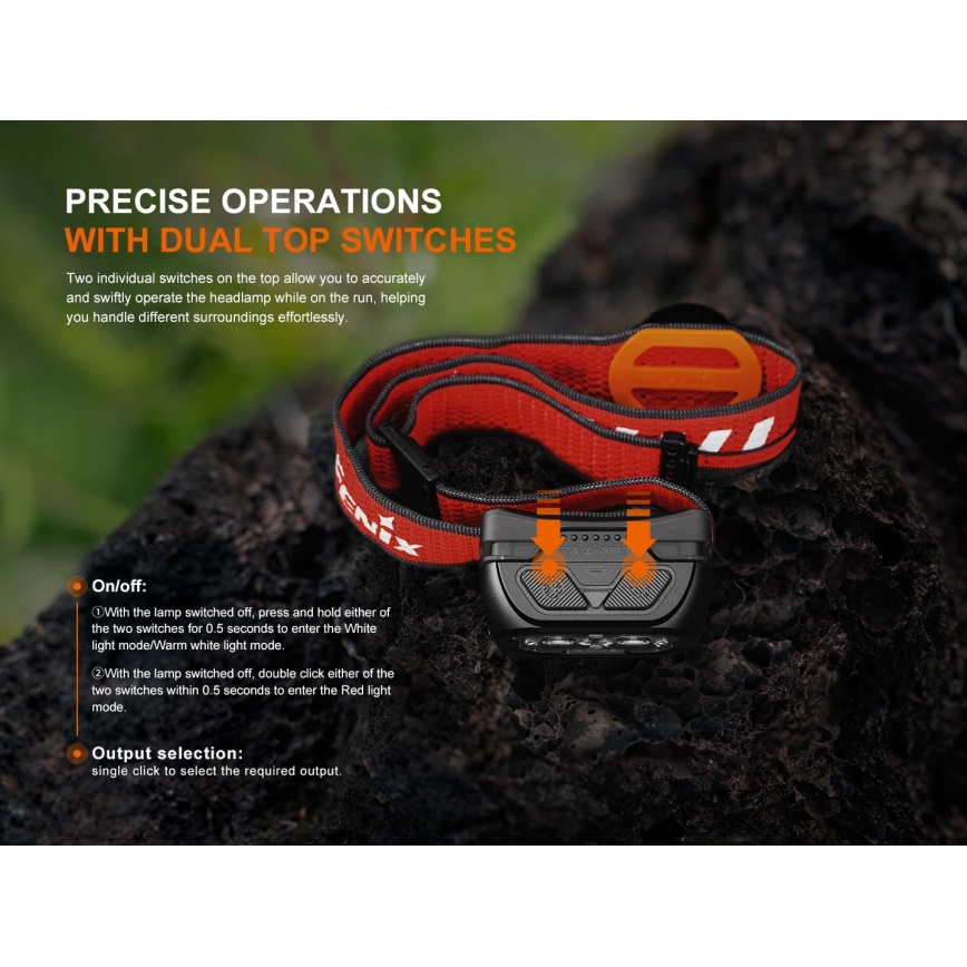 Fenix HL18RTV20BLC - LED Himmennettävä ladattava otsalamppu LED/USB IP66 800 lm 160 h musta/oranssi