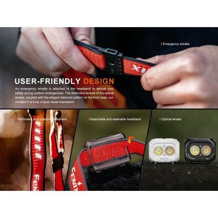 Fenix HL18RTV20WHT - LED Himmennettävä ladattava otsalamppu LED/USB IP66 800 kiiltävä 160 h valkoinen/musta