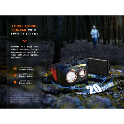 Fenix HL32RTBLCK - Ladattava LED-ajovalaisin LED/USB IP66 800 lm 300 h musta/oranssi
