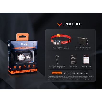 Fenix HL32RTBLCK - Ladattava LED-ajovalaisin LED/USB IP66 800 lm 300 h musta/oranssi