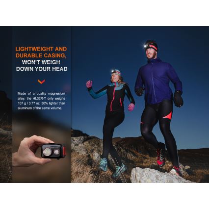 Fenix HL32RTRED - Ladattava LED-ajovalaisin LED/USB IP66 800 lm 300 h punainen/oranssi