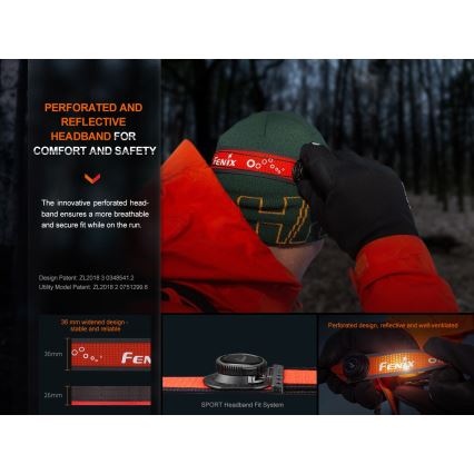 Fenix HL32RTRED - Ladattava LED-ajovalaisin LED/USB IP66 800 lm 300 h punainen/oranssi