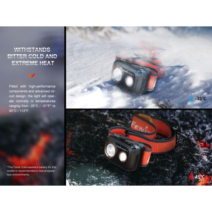 Fenix HL32RTRED - Ladattava LED-ajovalaisin LED/USB IP66 800 lm 300 h punainen/oranssi