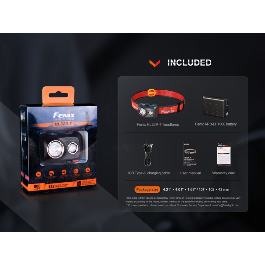 Fenix HL32RTRED - Ladattava LED-ajovalaisin LED/USB IP66 800 lm 300 h punainen/oranssi
