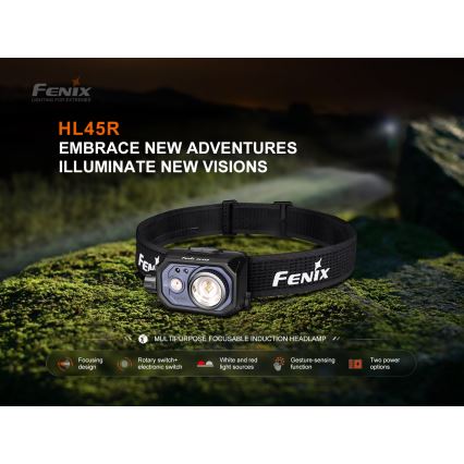 Fenix HL45R - LED Himmennettävä ladattava tarkennus otsalamppu LED/USB IP66 1000 kiiltävä 240 h musta