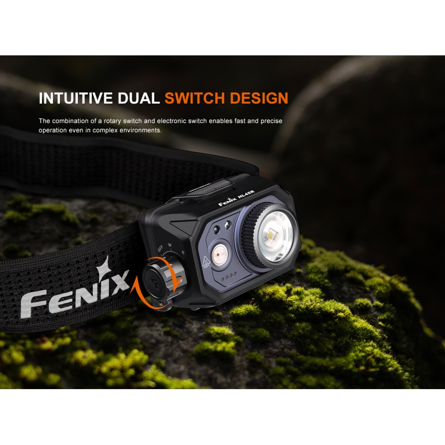 Fenix HL45R - LED Himmennettävä ladattava tarkennus otsalamppu LED/USB IP66 1000 kiiltävä 240 h musta