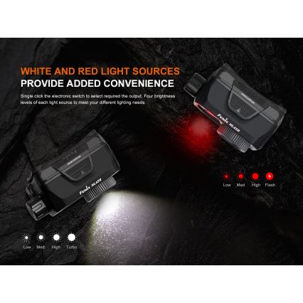 Fenix HL45R - LED Himmennettävä ladattava tarkennus otsalamppu LED/USB IP66 1000 kiiltävä 240 h musta