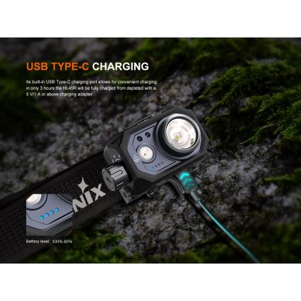 Fenix HL45R - LED Himmennettävä ladattava tarkennus otsalamppu LED/USB IP66 1000 kiiltävä 240 h musta