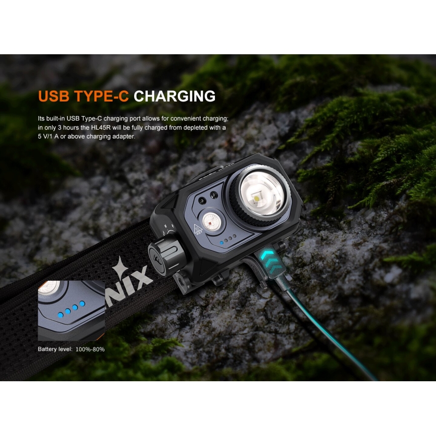 Fenix HL45R - LED Himmennettävä ladattava tarkennus otsalamppu LED/USB IP66 1000 kiiltävä 240 h musta