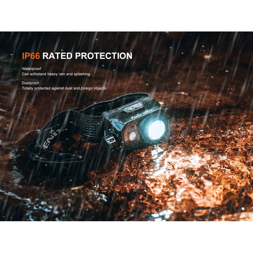 Fenix HL45R - LED Himmennettävä ladattava tarkennus otsalamppu LED/USB IP66 1000 kiiltävä 240 h musta