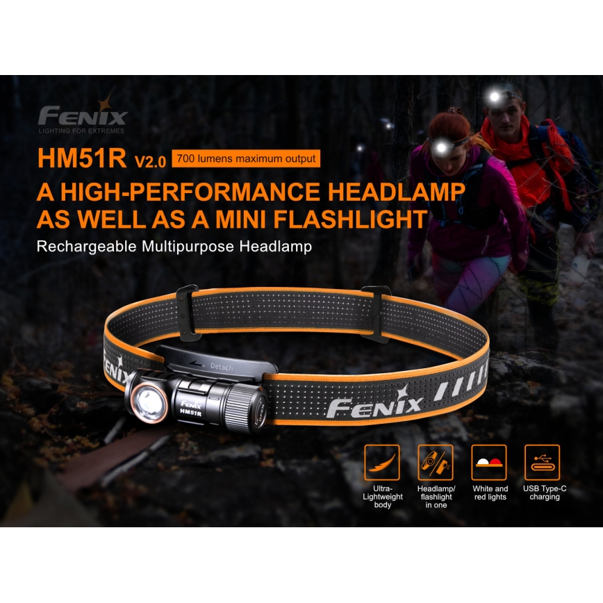 Fenix HM51RV20 - LED Ladattava otsalamppu 3xLED/1xCR123A IP68 700 lm 120 hrs