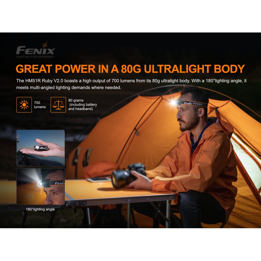 Fenix HM51RV20 - LED Ladattava otsalamppu 3xLED/1xCR123A IP68 700 lm 120 hrs