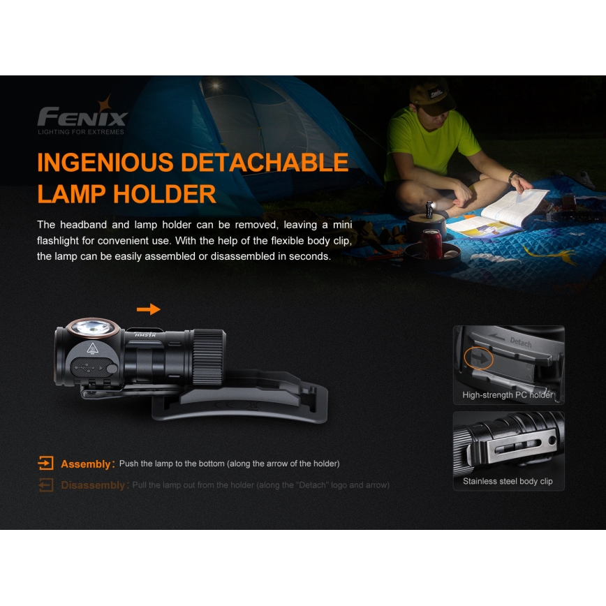 Fenix HM51RV20 - LED Ladattava otsalamppu 3xLED/1xCR123A IP68 700 lm 120 hrs