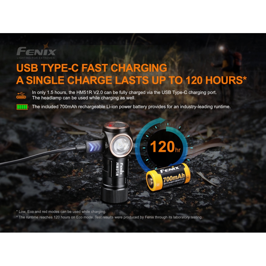Fenix HM51RV20 - LED Ladattava otsalamppu 3xLED/1xCR123A IP68 700 lm 120 hrs