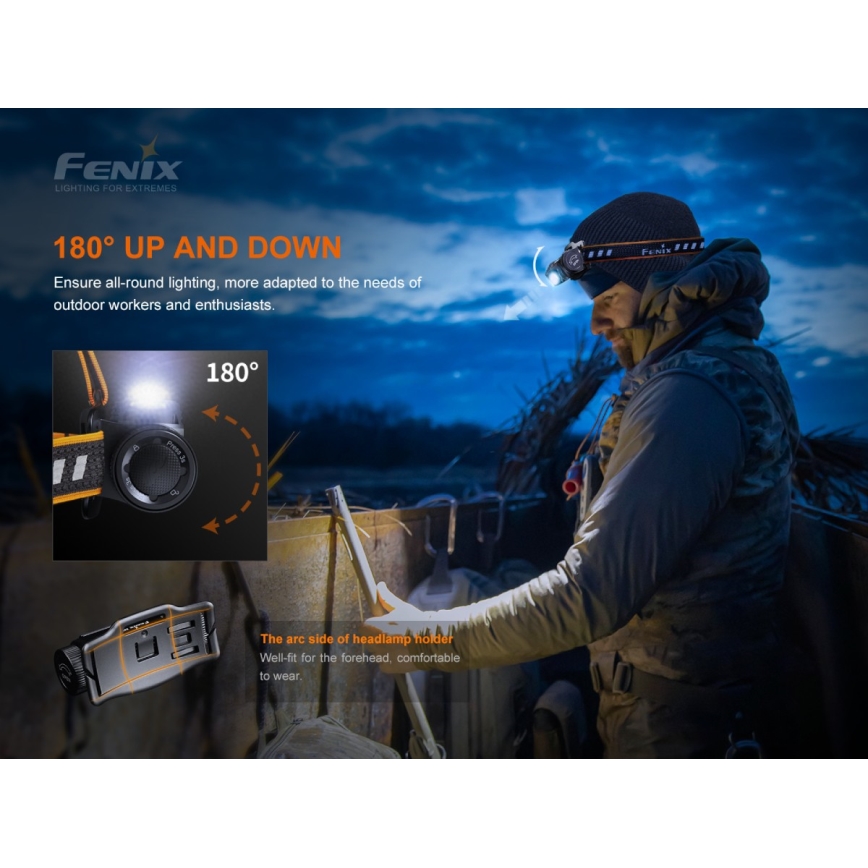 Fenix HM60R - LED Himmennettävä ladattava otsalamppu 4xLED/USB/2xCR123A IP68 1300 kiiltävä 300 h 3400 mAh
