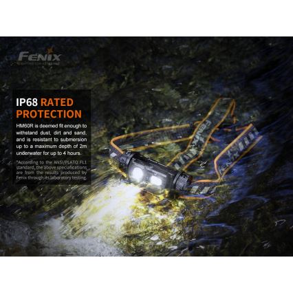 Fenix HM60R - LED Himmennettävä rechargeable headlamp 4xLED/2xCR123A IP68 1300 lm 300 h
