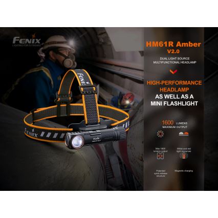 Fenix HM61RV20 - Ladattava LED-ajovalaisin LED/USB IP68 1600 lm 300 h