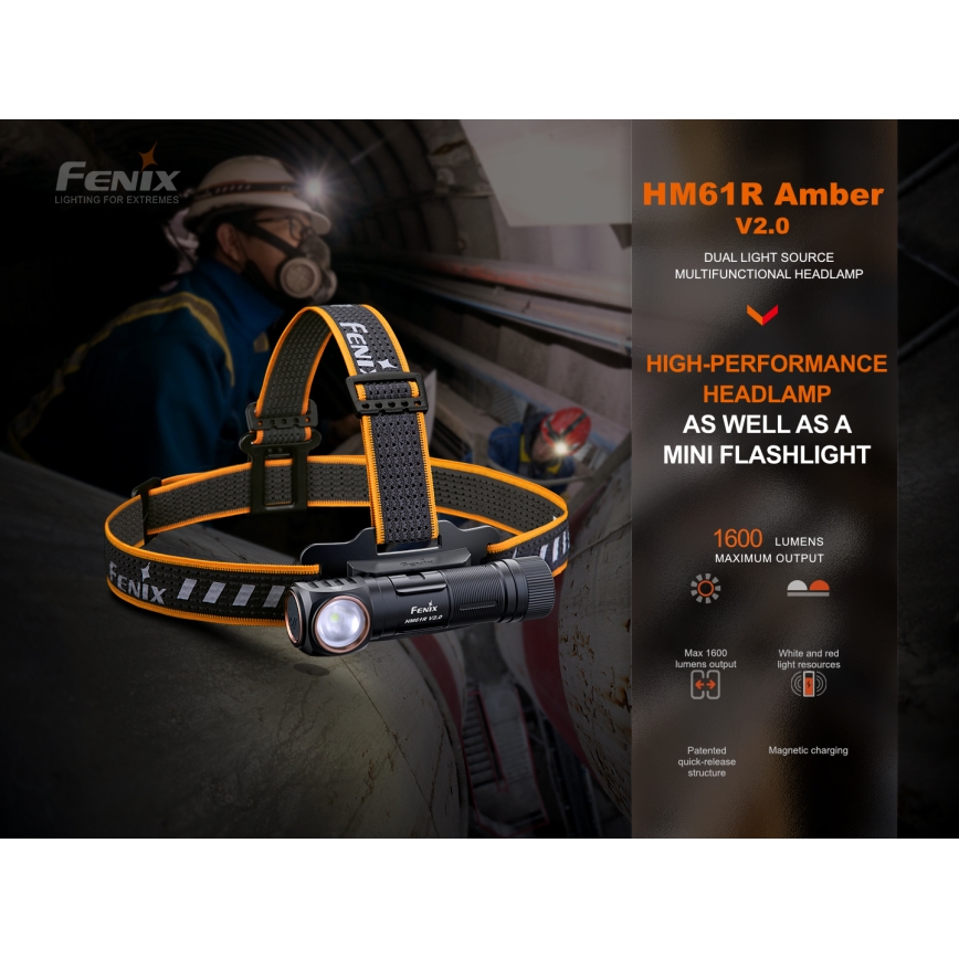 Fenix HM61RV20 - Ladattava LED-ajovalaisin LED/USB IP68 1600 lm 300 h