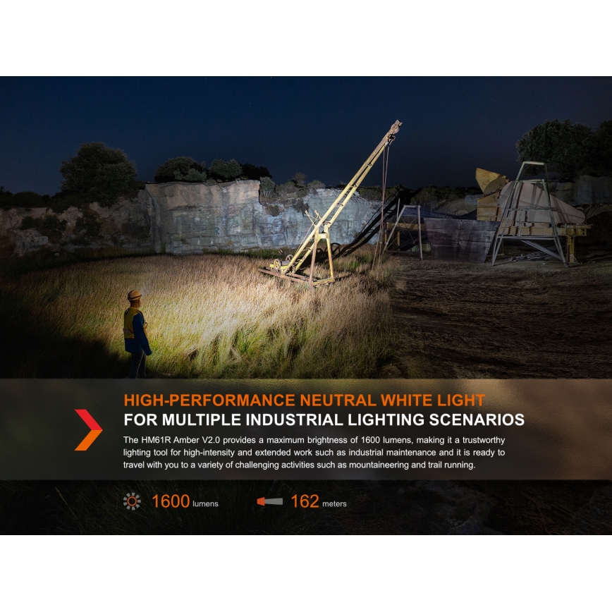 Fenix HM61RV20 - Ladattava LED-ajovalaisin LED/USB IP68 1600 lm 300 h