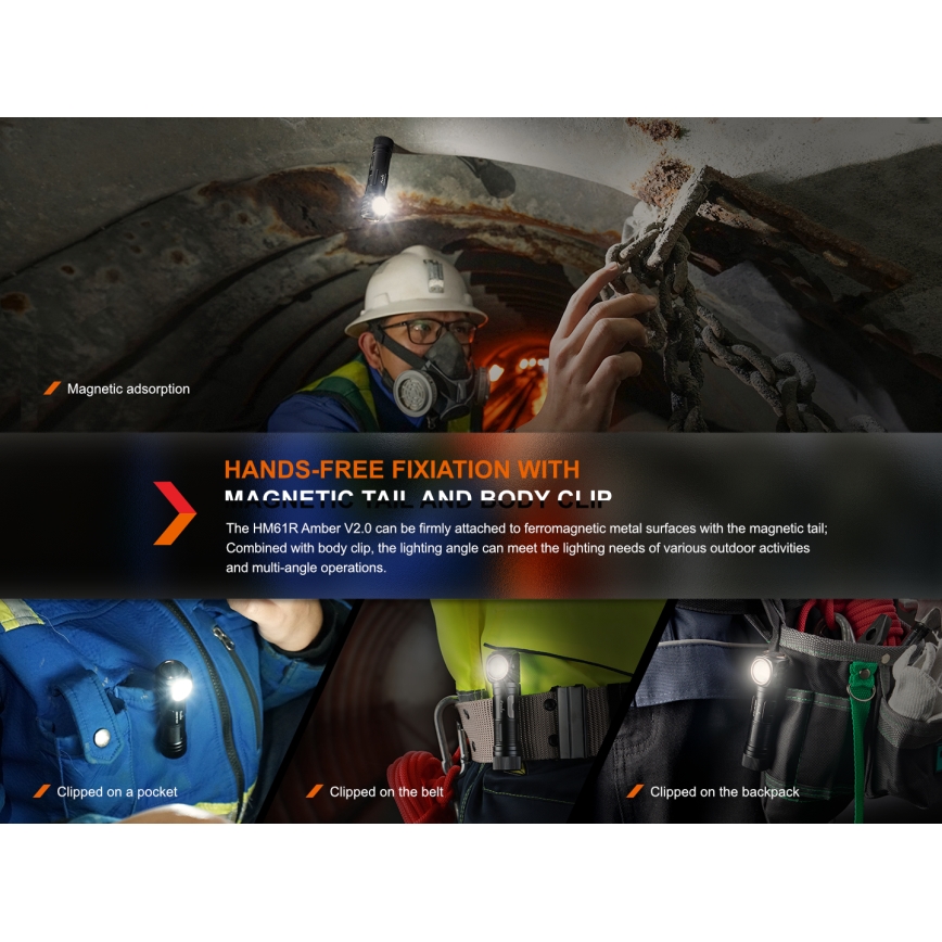 Fenix HM61RV20 - Ladattava LED-ajovalaisin LED/USB IP68 1600 lm 300 h