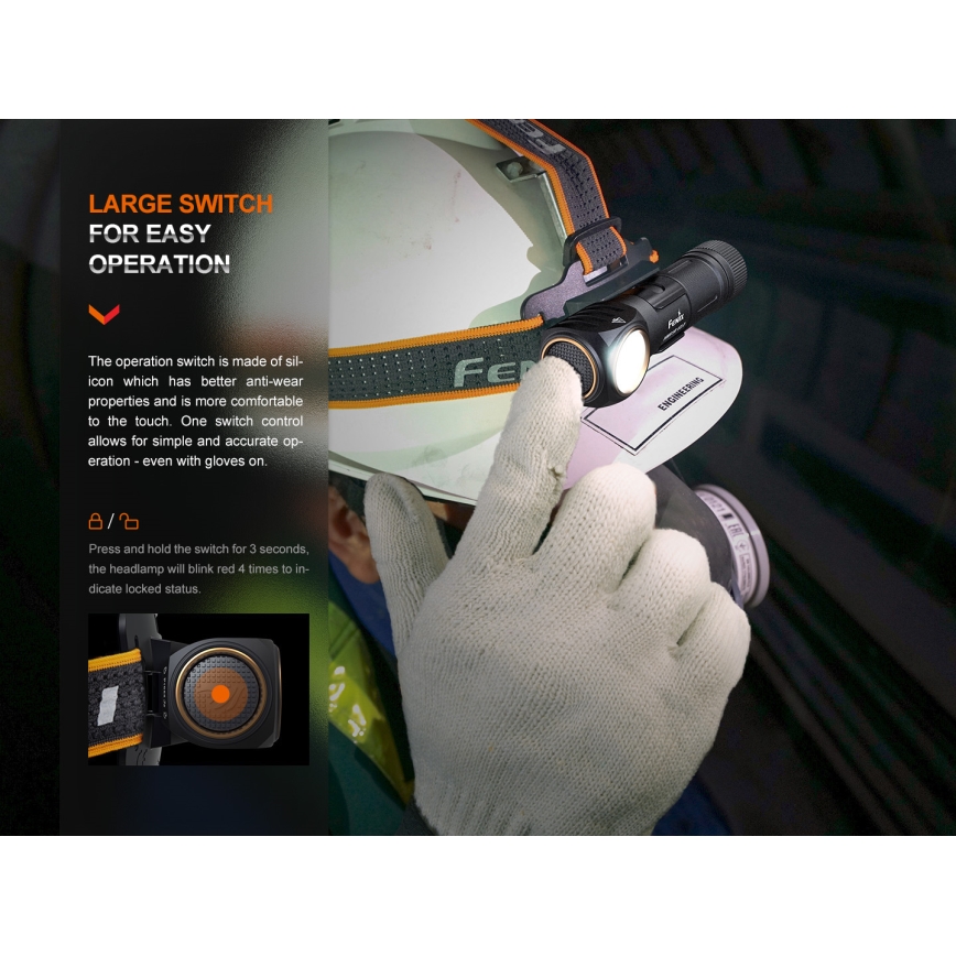 Fenix HM61RV20 - Ladattava LED-ajovalaisin LED/USB IP68 1600 lm 300 h