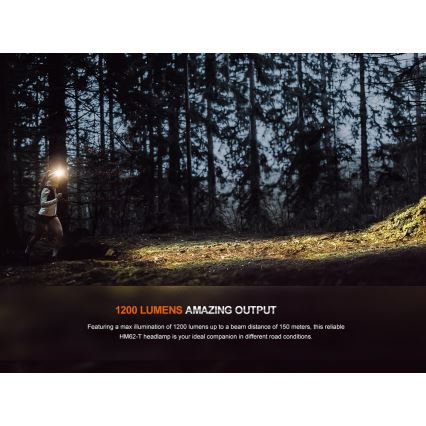 Fenix HM62TMGM - LED Himmennettävä ladattava otsalamppu LED/USB IP68 1200 kiiltävä 280 h 3400 mAh
