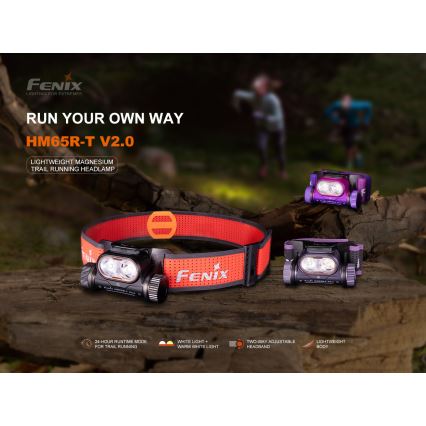 Fenix HM65RTV20BLC- LED Himmennettävä ladattava otsalamppu LED/USB IP68 musta/oranssi