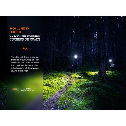 Fenix HM65RTV20BLC- LED Himmennettävä ladattava otsalamppu LED/USB IP68 musta/oranssi