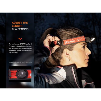 Fenix HM65RTV20BLC- LED Himmennettävä ladattava otsalamppu LED/USB IP68 musta/oranssi