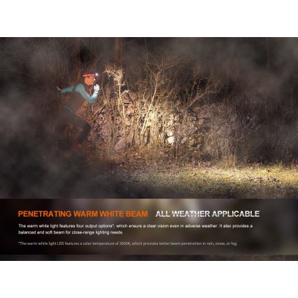 Fenix HM65RTV20BLC- LED Himmennettävä ladattava otsalamppu LED/USB IP68 musta/oranssi