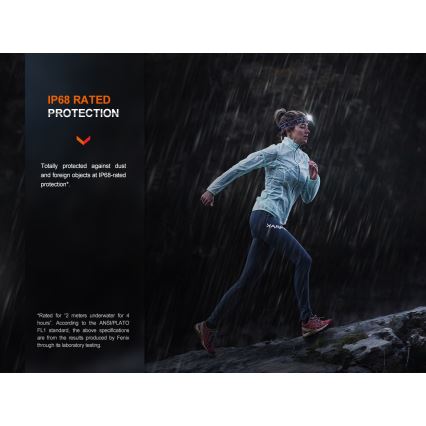 Fenix HM65RTV20BLC- LED Himmennettävä ladattava otsalamppu LED/USB IP68 musta/oranssi