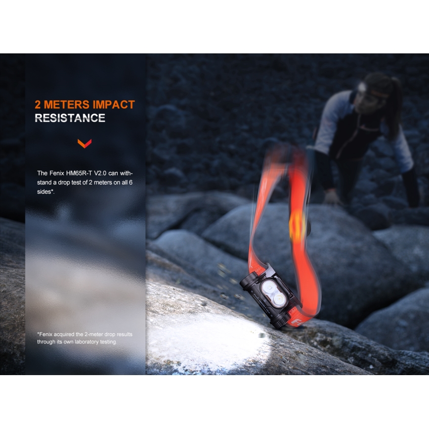 Fenix HM65RTV20BLC- LED Himmennettävä ladattava otsalamppu LED/USB IP68 musta/oranssi