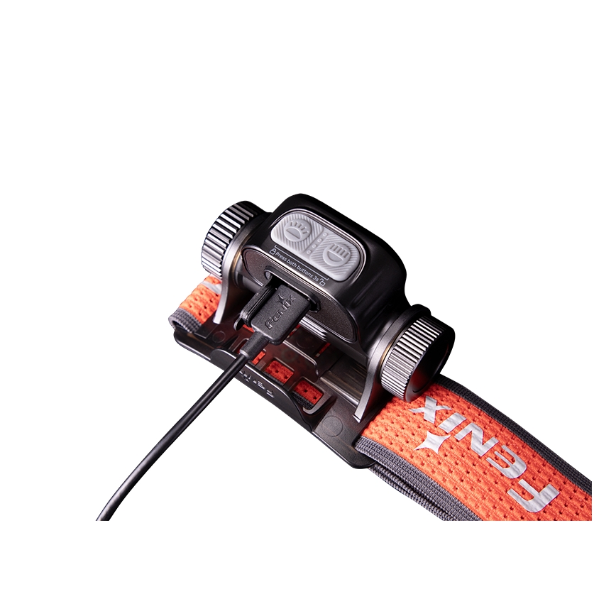 Fenix HM65RTV20BLC- LED Himmennettävä ladattava otsalamppu LED/USB IP68 musta/oranssi