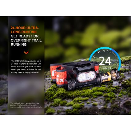 Fenix HM65RTV20PRP - LED Himmennettävä ladattava otsalamppu LED/USB IP68 1600 lm 300h musta/violetti