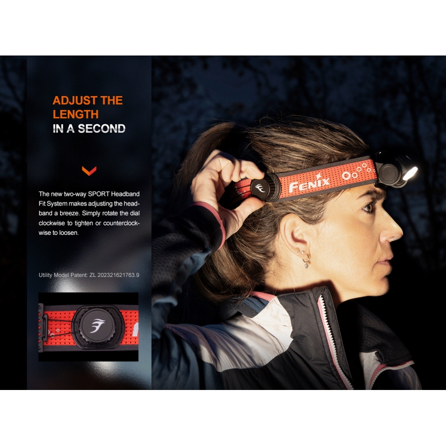 Fenix HM65RTV20PRP - LED Himmennettävä ladattava otsalamppu LED/USB IP68 1600 lm 300h musta/violetti